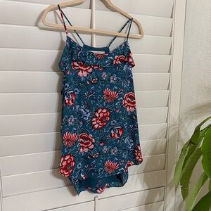 LOFT Teal Floral Print Top